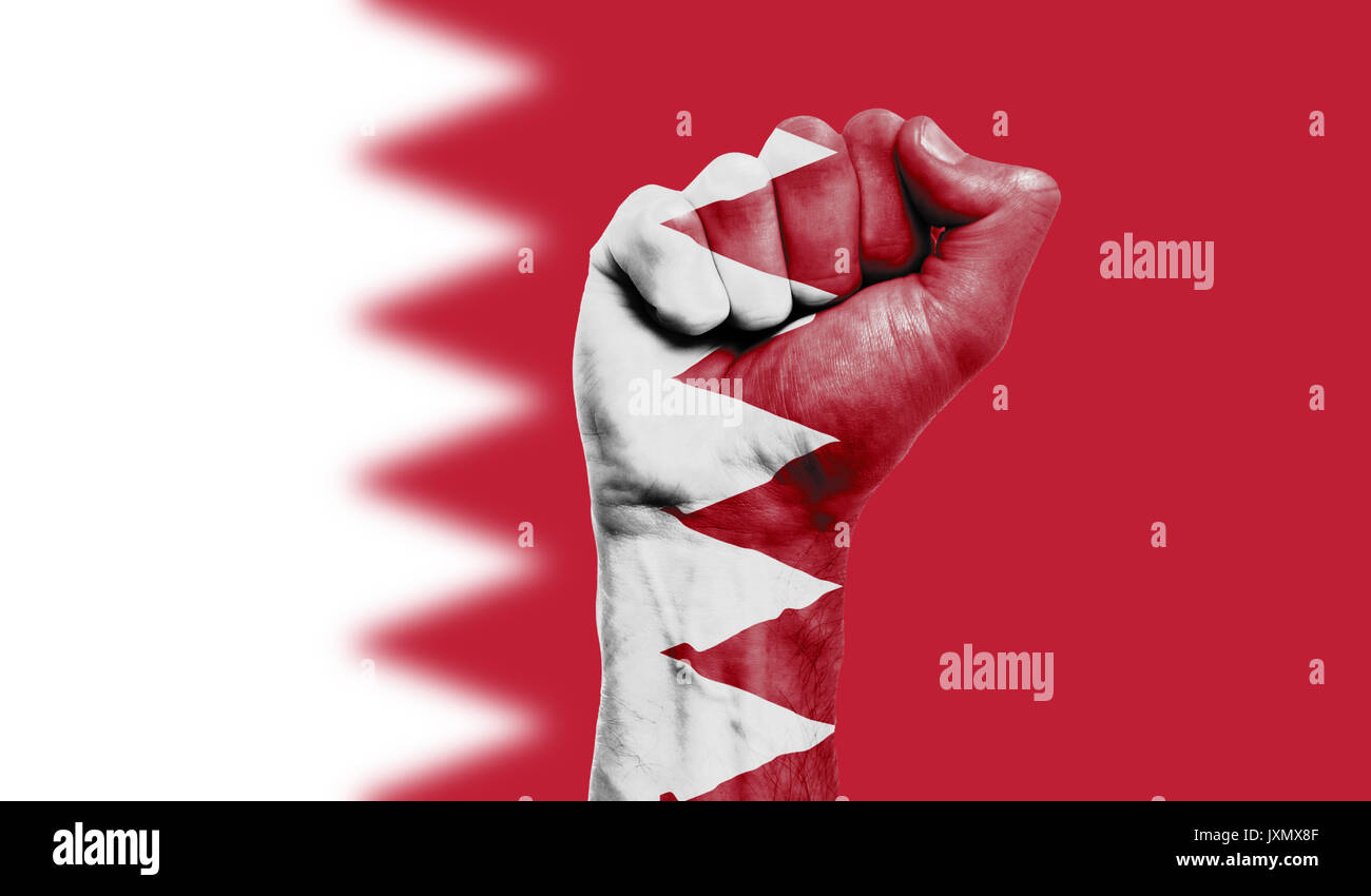 Bahrain flag painted on a clenched fist. Strength, Power, Protest ...