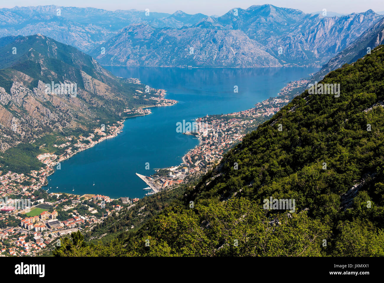 Kotor Bay southwestern Montenegro. The main town seen in the photo is Kotor which is one of the UNESCO’s World Heritage sites Stock Photo