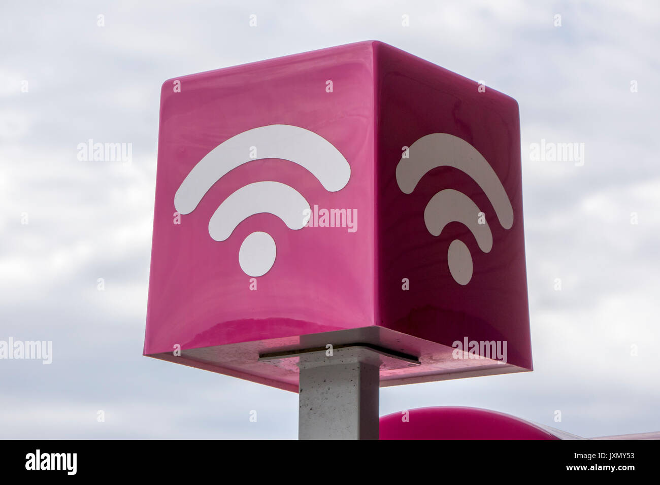 A WiFi Hotspot Sign On A Telstra Payhone Booth In Burnie Tasmania Australia Stock Photo