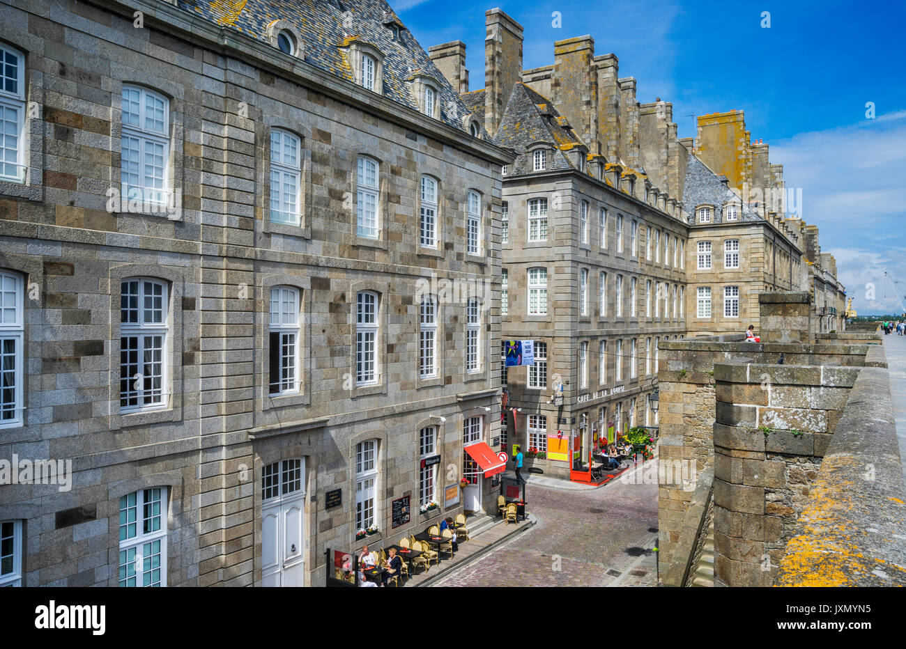 France, Brittany, Saint-Malo, walled city granite house facades at Porte de Dinan Stock Photo