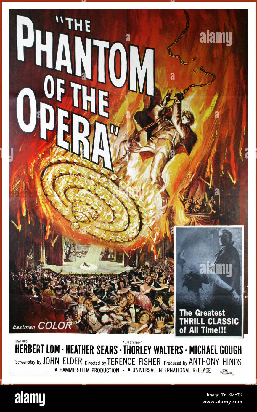 THE PHANTOM OF THE OPERA, 1962. Original Hammer Film studios movie cinema poster starring; Herbert Lom, Heather Sears, Edward de Souza director Terence Fisher writer Anthony Hinds and Gaston Leroux (original composition) Stock Photo