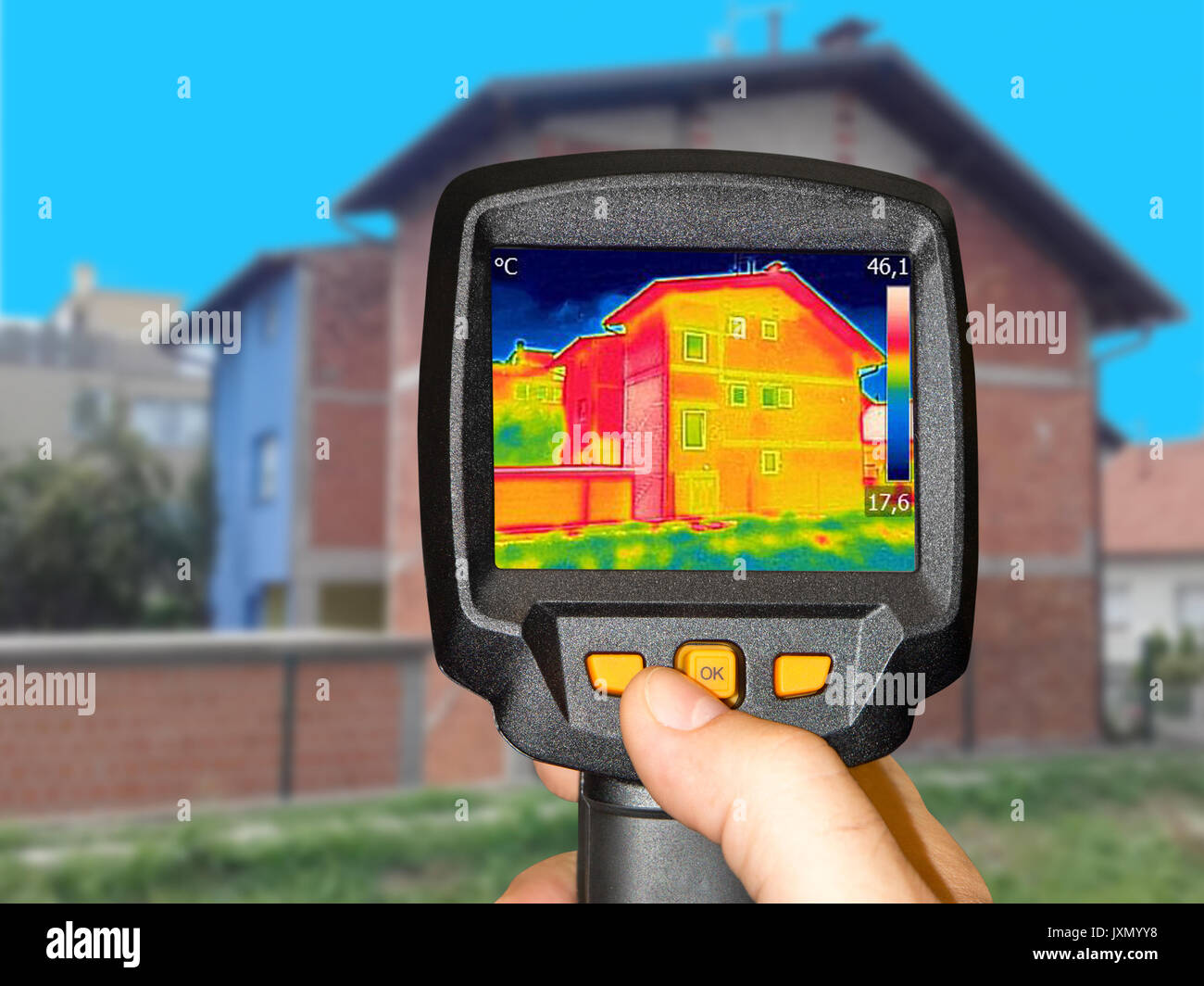 Recording House with or without facade With Thermal Camera Stock Photo