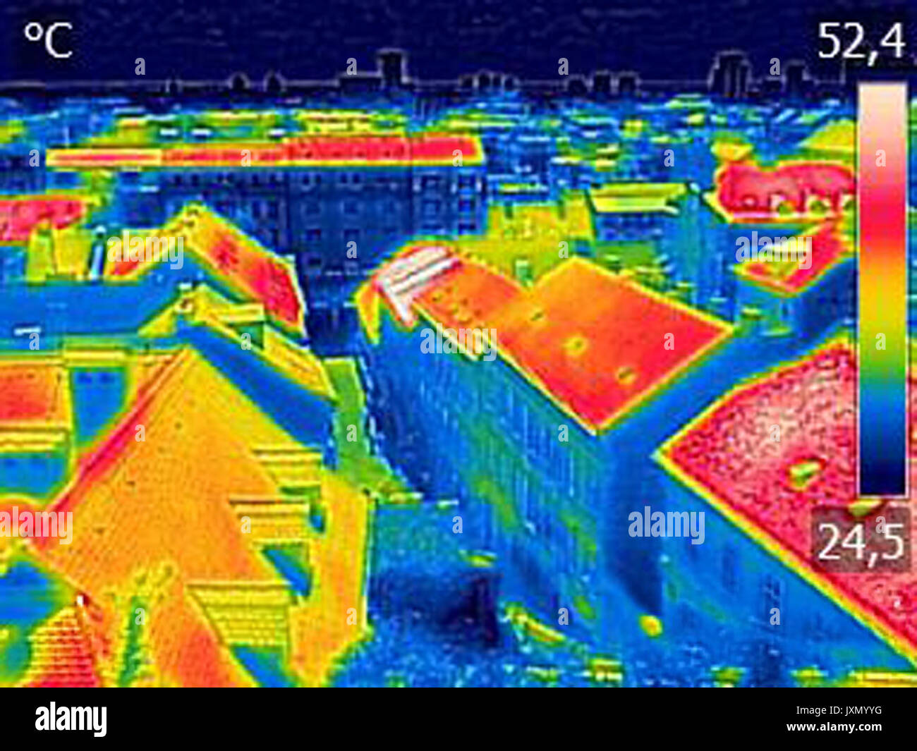 Infrared thermovision image panorama of Zagreb, showing difference temperature Stock Photo