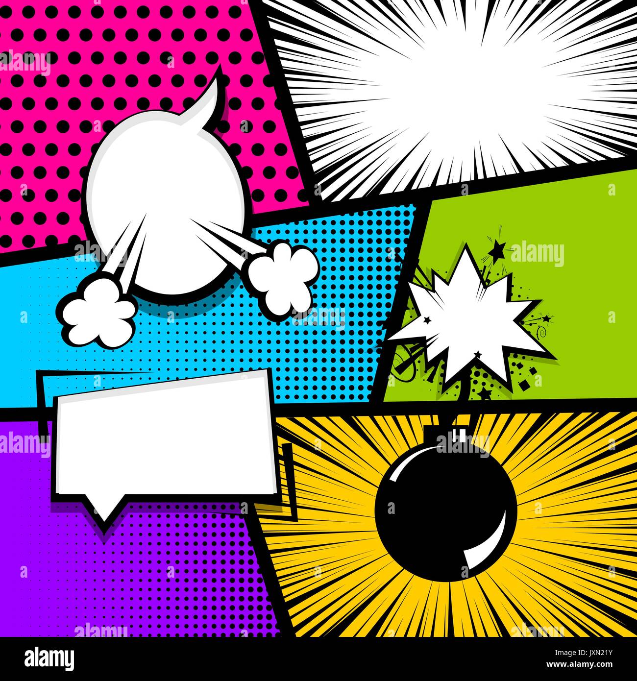 Pop art strip comic text speech bubble bomb Stock Vector Image