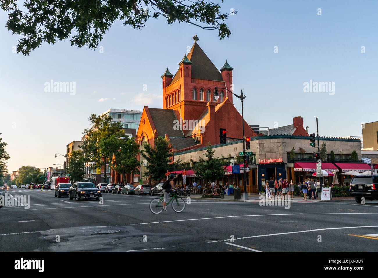 Typical Street Scene in Washington D.C.'s Restaurant Row, 14th Street, July, 2017 Stock Photo