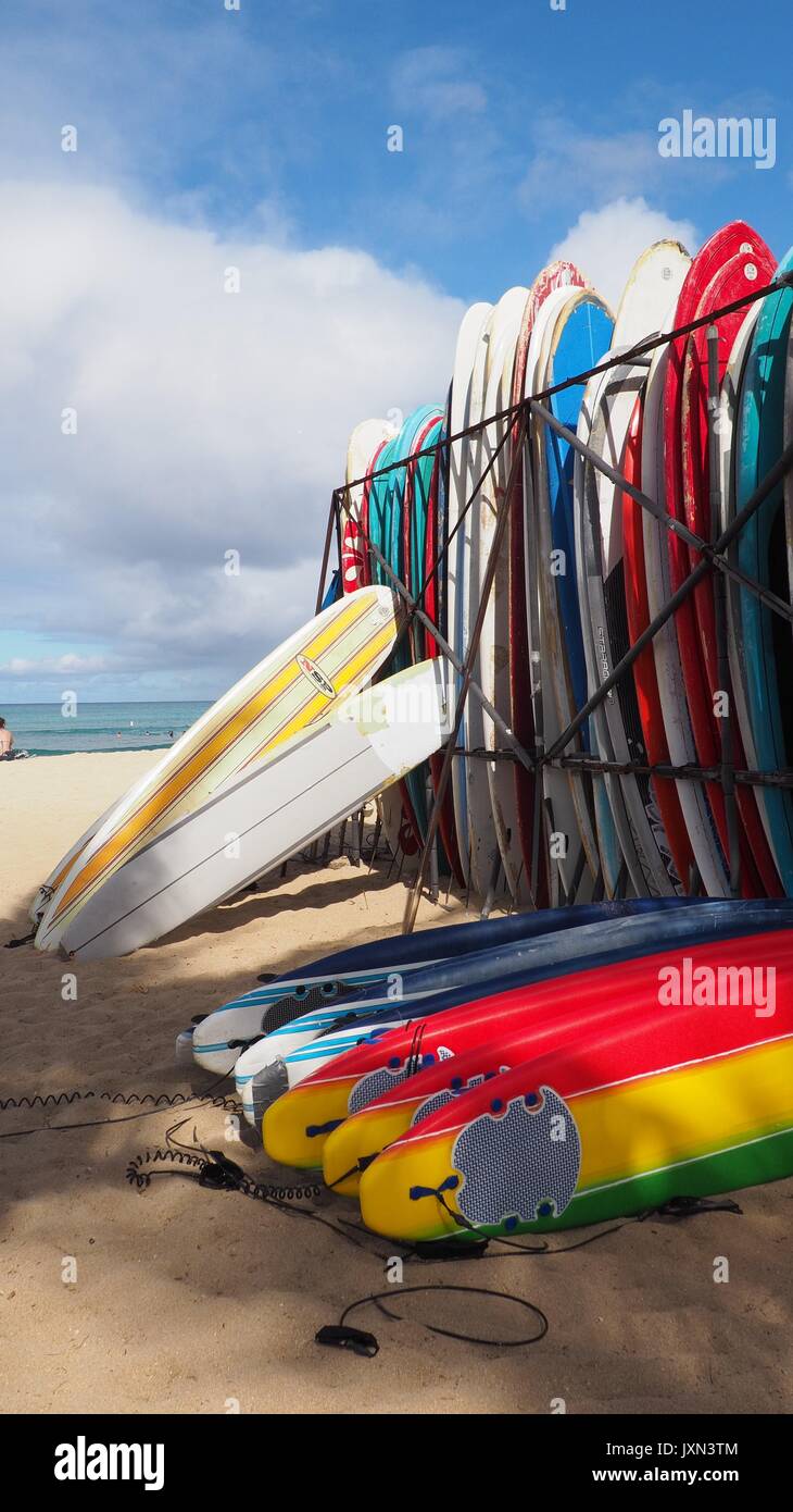Surfboard at Waikiki Hawaii Stock Photo Alamy