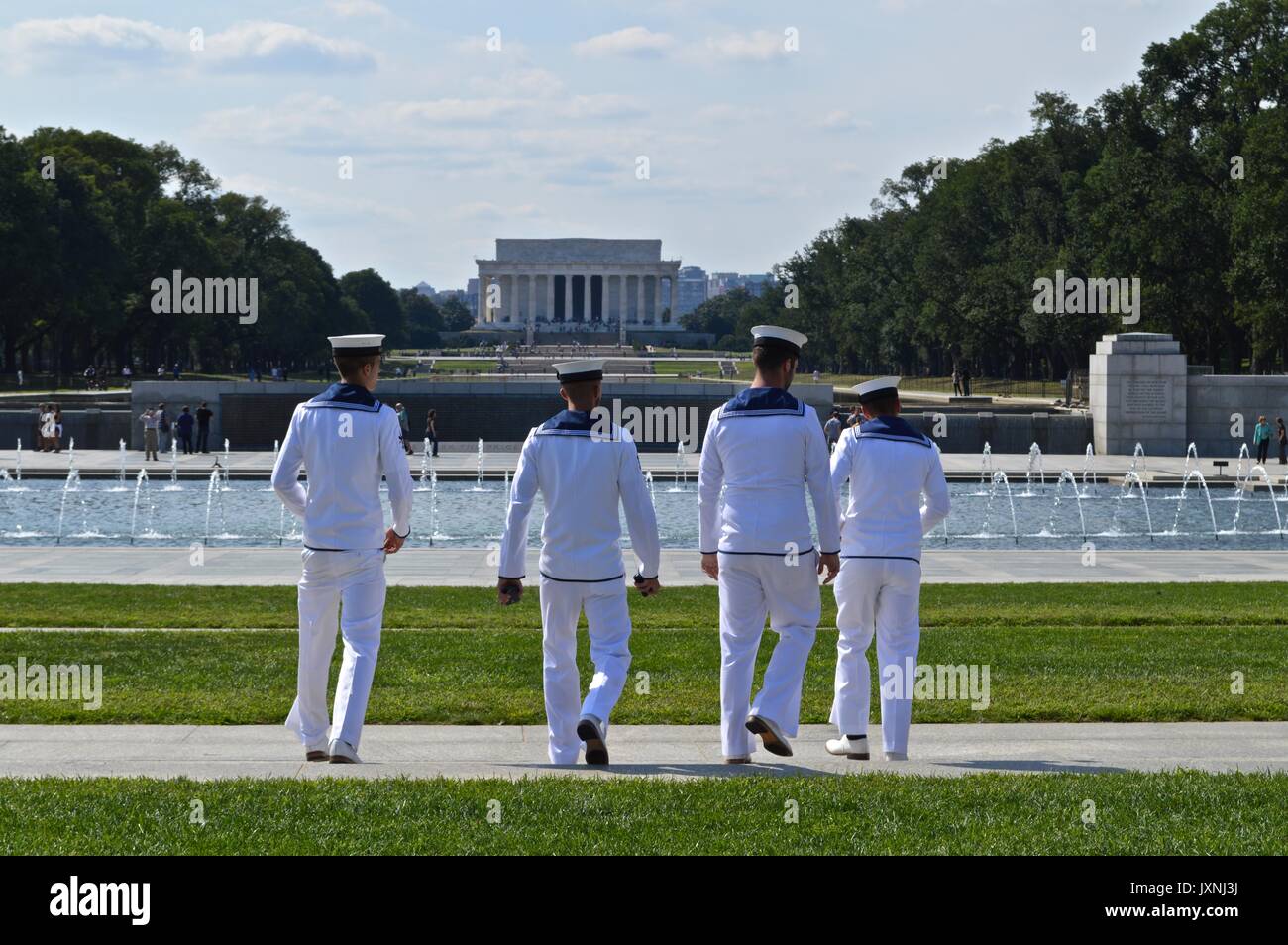 British Sailors on their way to the Lincoln Memorial. Stock Photo