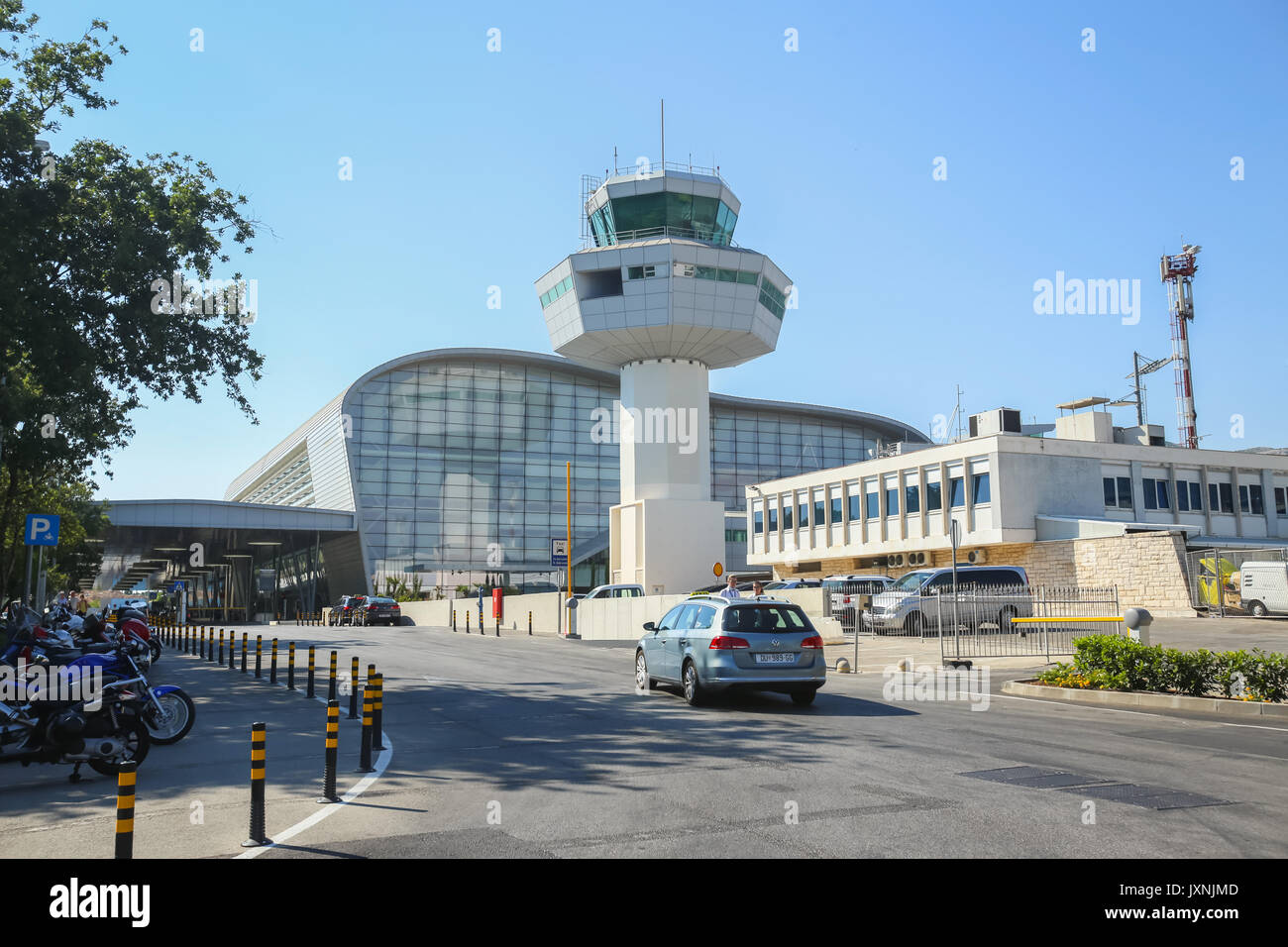 DUBROVNIK, CROATIA - JULY 20, 2017 : A view of the new airport building with air traffic control tower in Dubrovnik, Croatia. Stock Photo