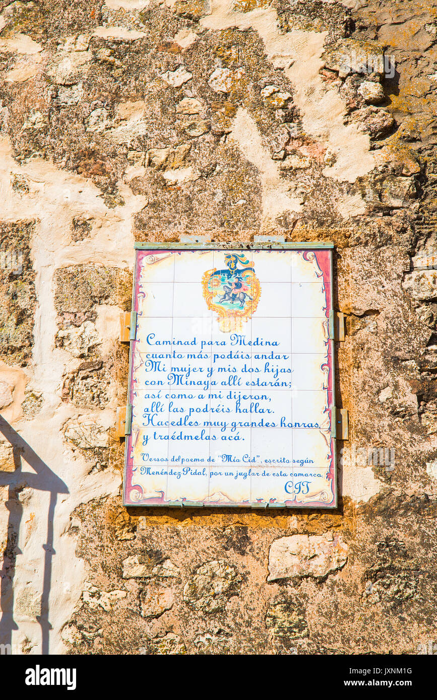 Poem of Cantar de Mio Cid. Medinaceli, Soria province, Castilla Leon, Spain. Stock Photo