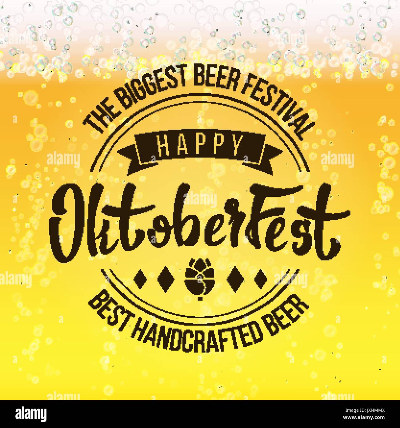 Oktoberfest Beer Festival Vector. Close Up Light Beer With Foam And