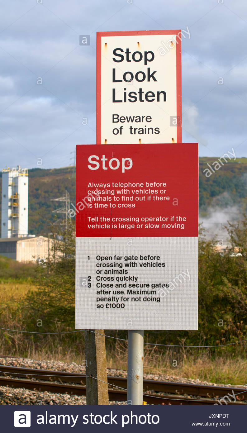 Stop Look Listen Warning Sign On An Unmanned Railway Crossing In South Wales Uk Stock Photo Alamy Stop Look Listen Warning Sign On An Unmanned Railway Crossing In South Wales Uk Stock Photo Alamy
