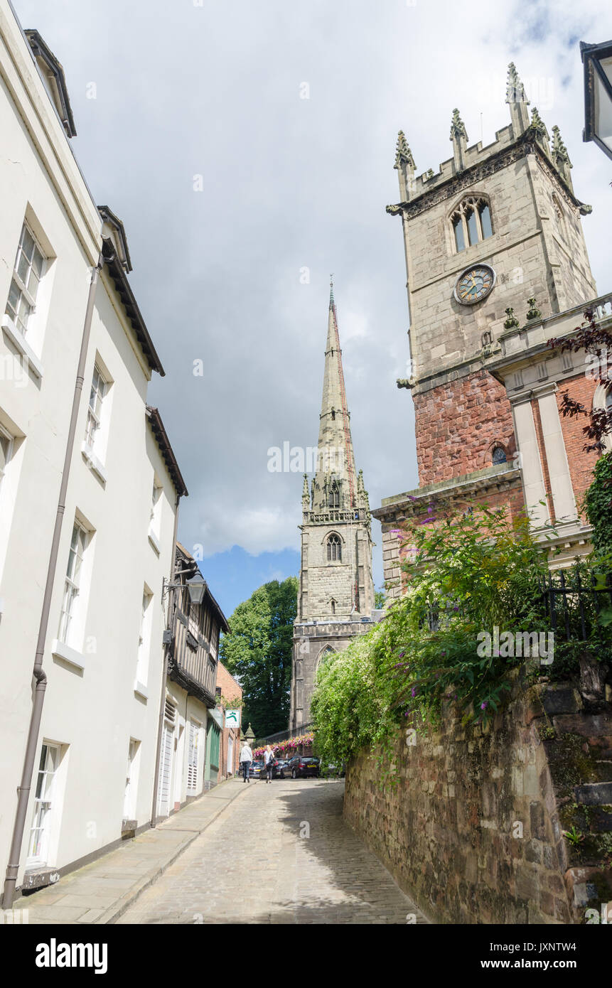 Narrow fish street in Shrewsbury, Shropshire Stock Photo