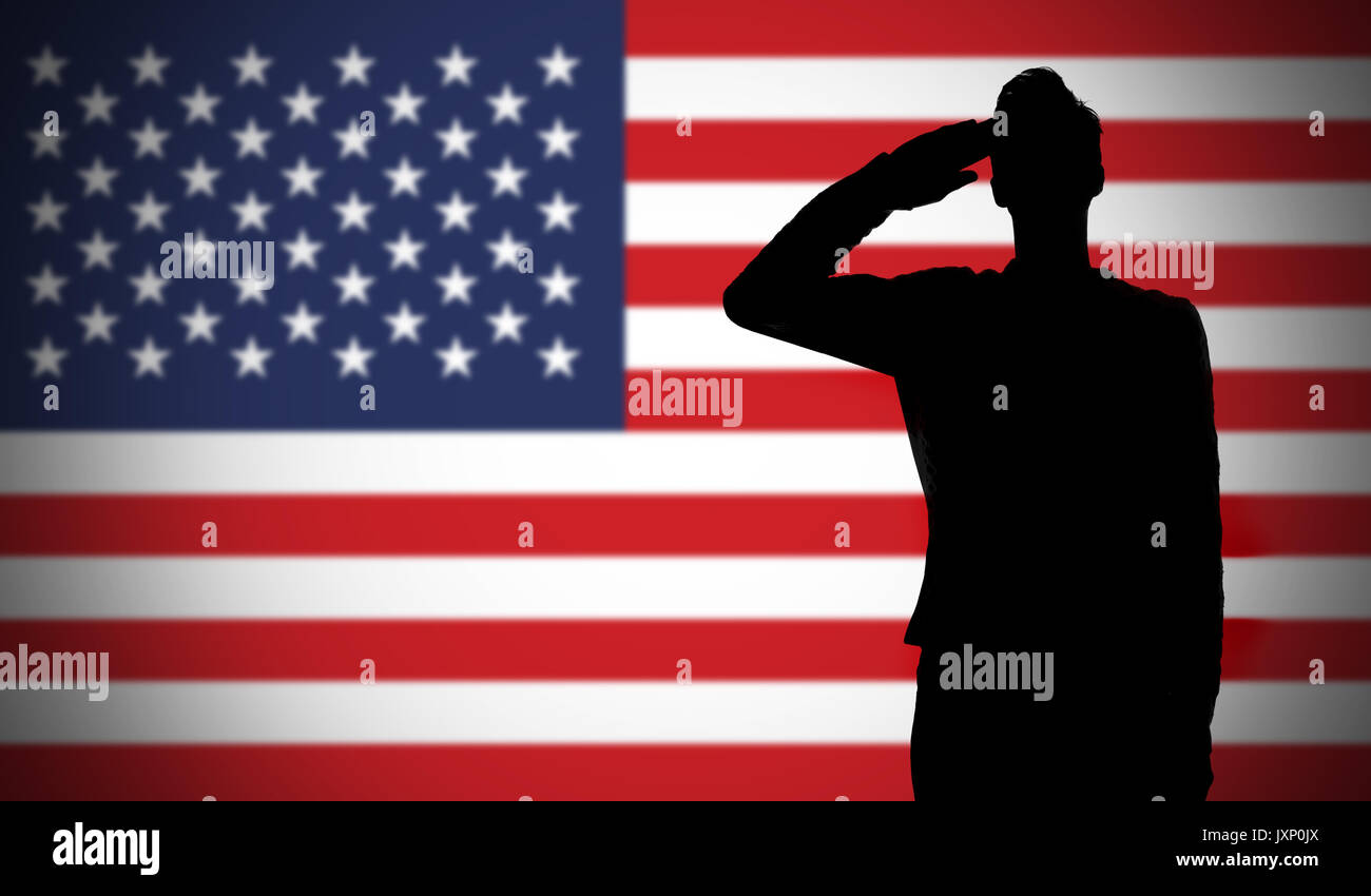 Silhouette of a soldier saluting against the american flag Stock Photo ...