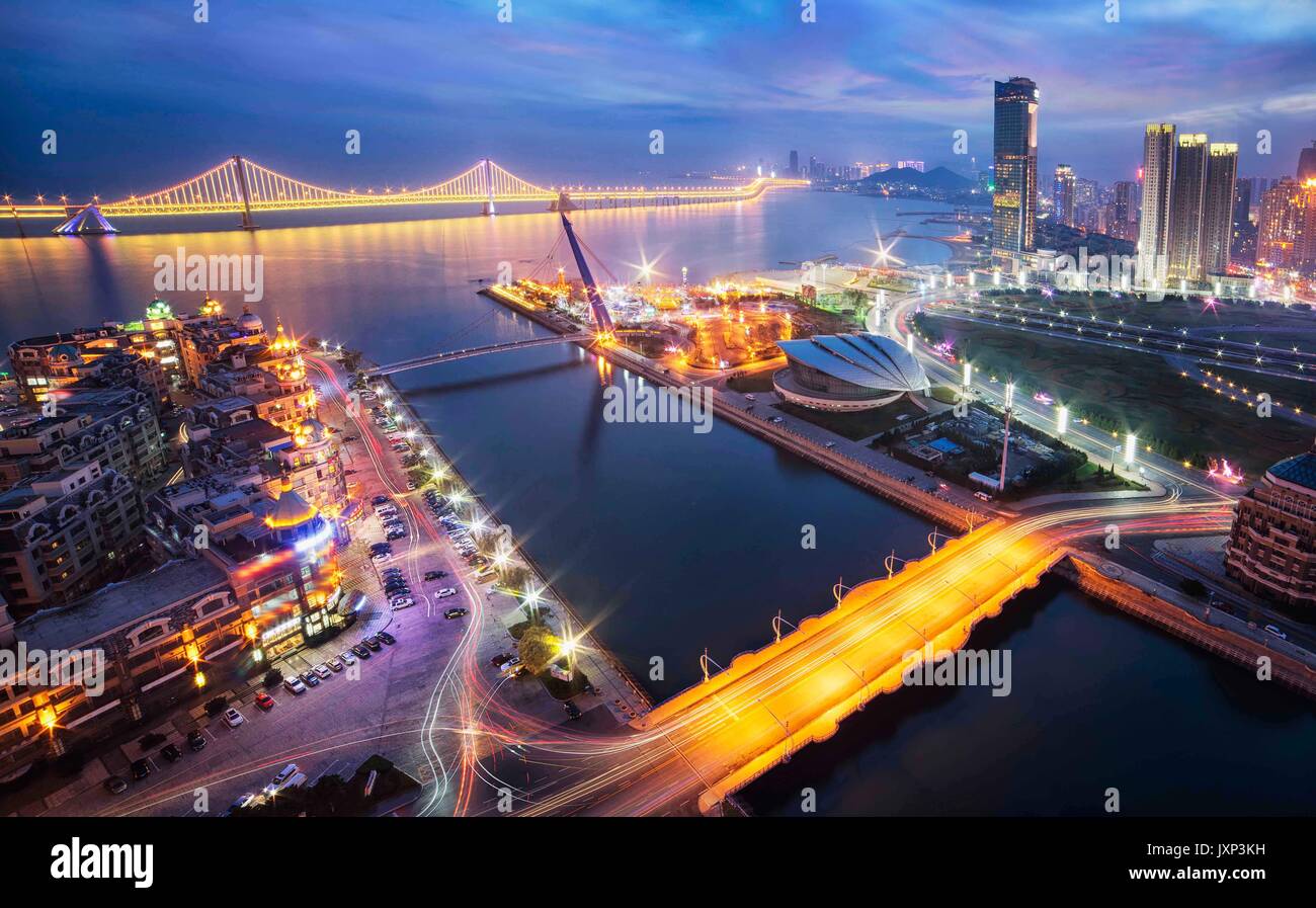 Dalian City Night Scene In China Stock Photo Alamy