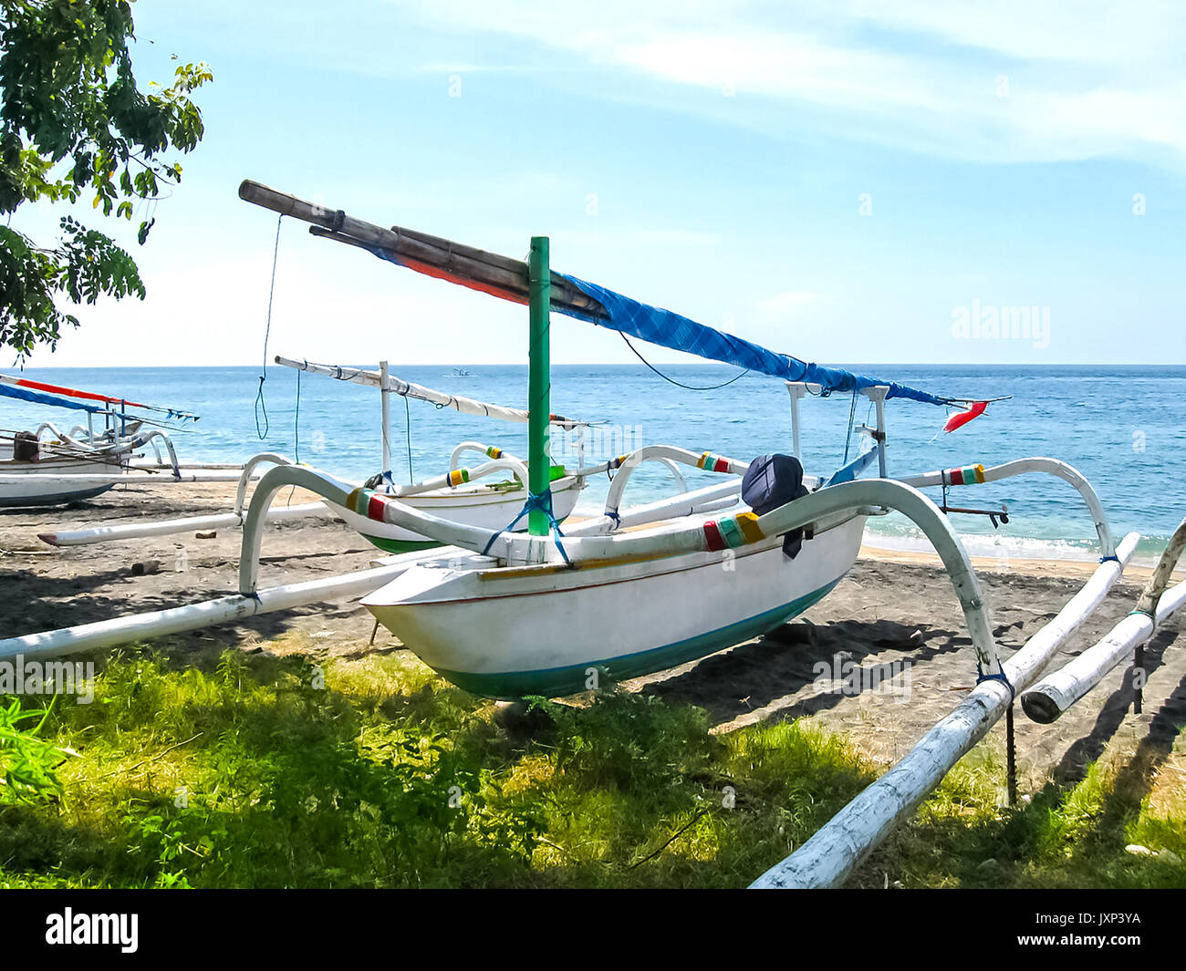 Traditional Balinese boat on a Amed beach in Bali, Indonesia Stock Photo