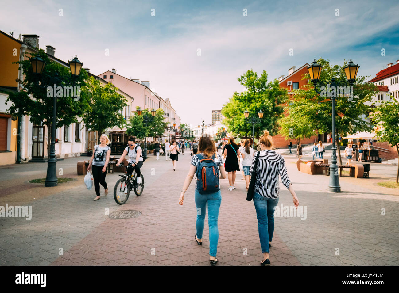 Brest, Belarus - June 6, 2017: People Resting Walking On Pedestrian Sovietskaya Street In Summer Day. Stock Photo