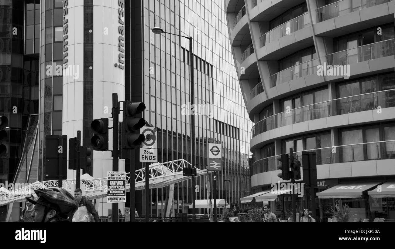 Black and white photo of the Old Street Roundabout in London, UK. Stock Photo