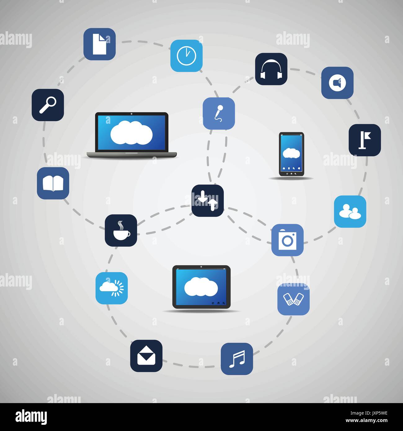 Blue Circular Cloud Computing Concept Design With Mobile Computing Stock Vector Image Art Alamy
