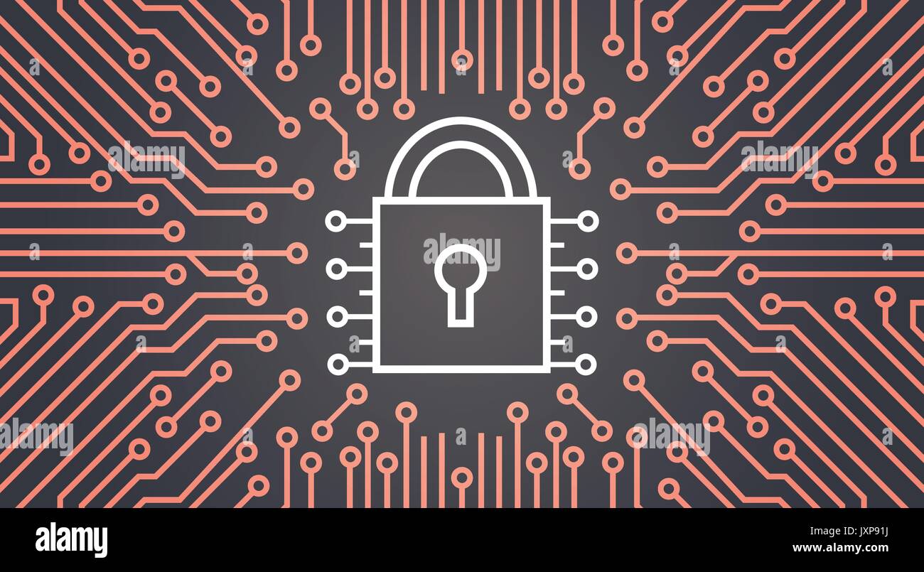 Lock Network Data Protection System Concept Banner Stock Vector Image