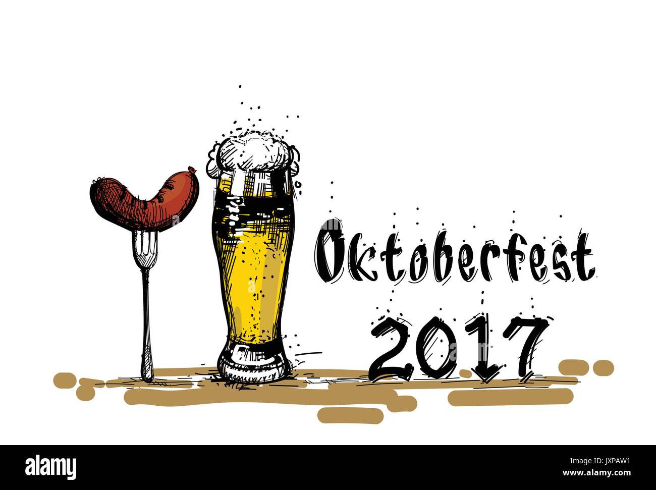 Beer Glass With Sausage Sketch Oktoberfest Festival Banner Stock Vector