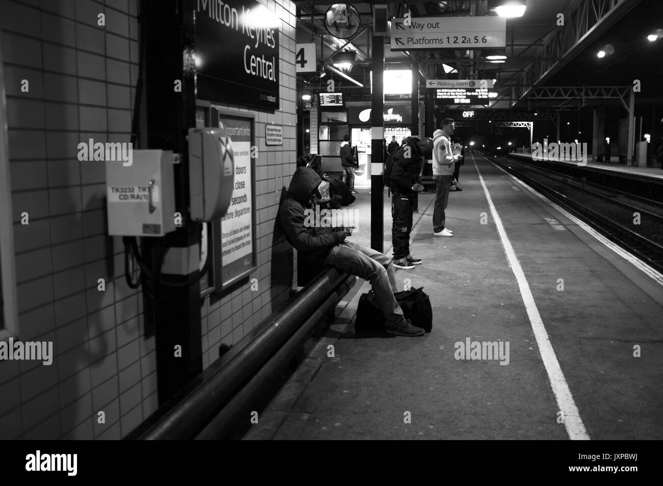 View of Platform 4 at Milton Keynes Central railway station. Stock Photo