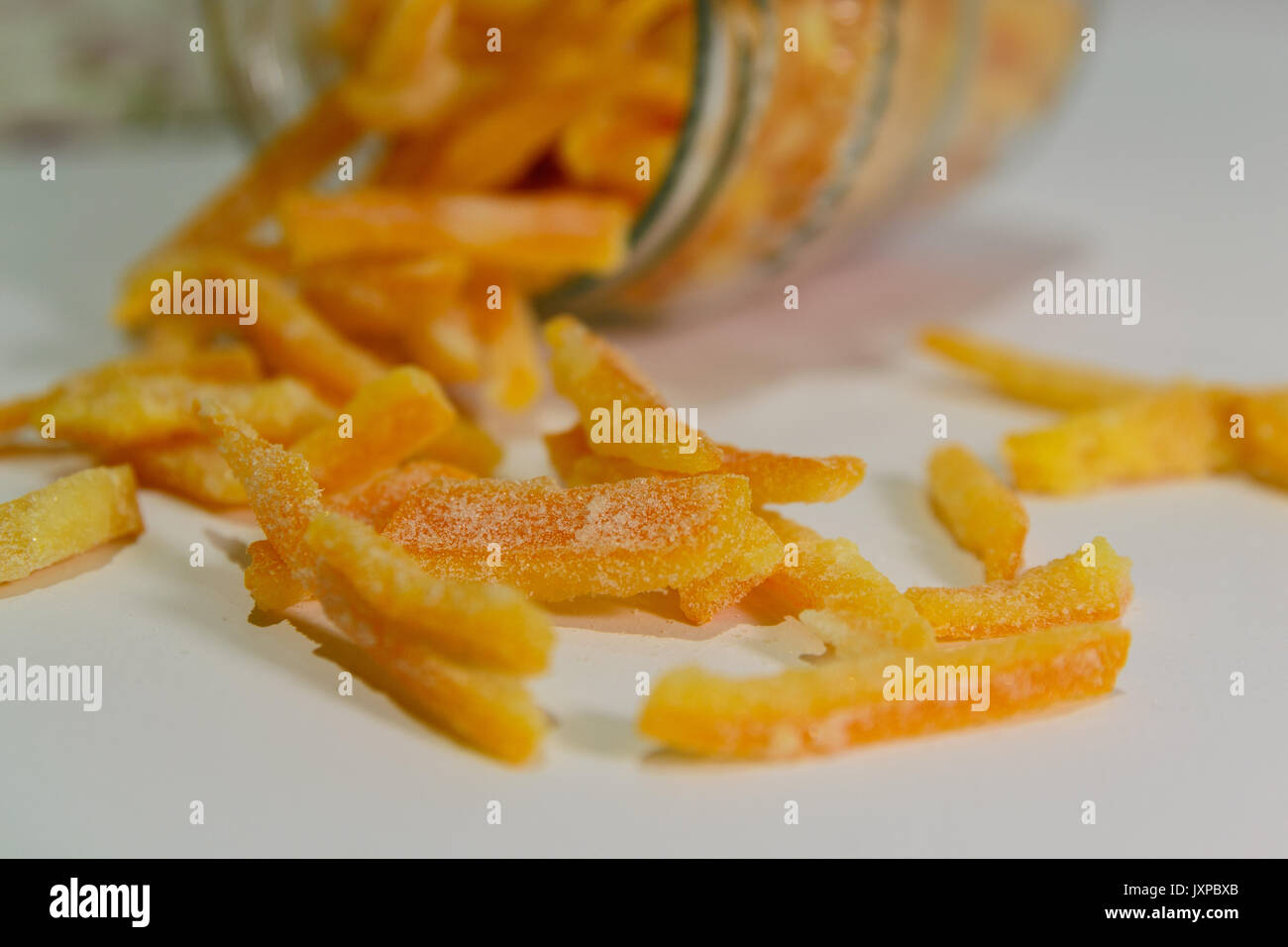 Candied orange peel close up. Landscape format. Stock Photo