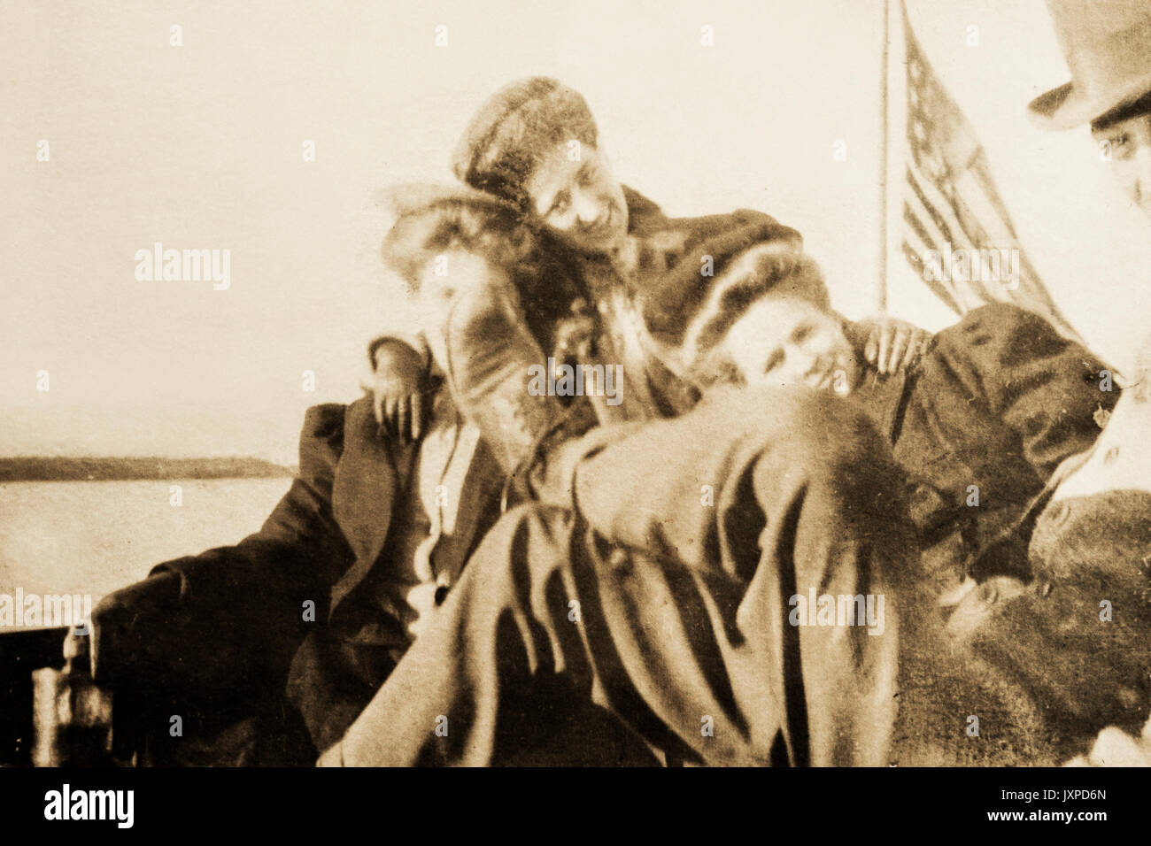 Men and women having a good time on a boat on lake Minnetonka in Minnesota 1907-1908 Stock Photo