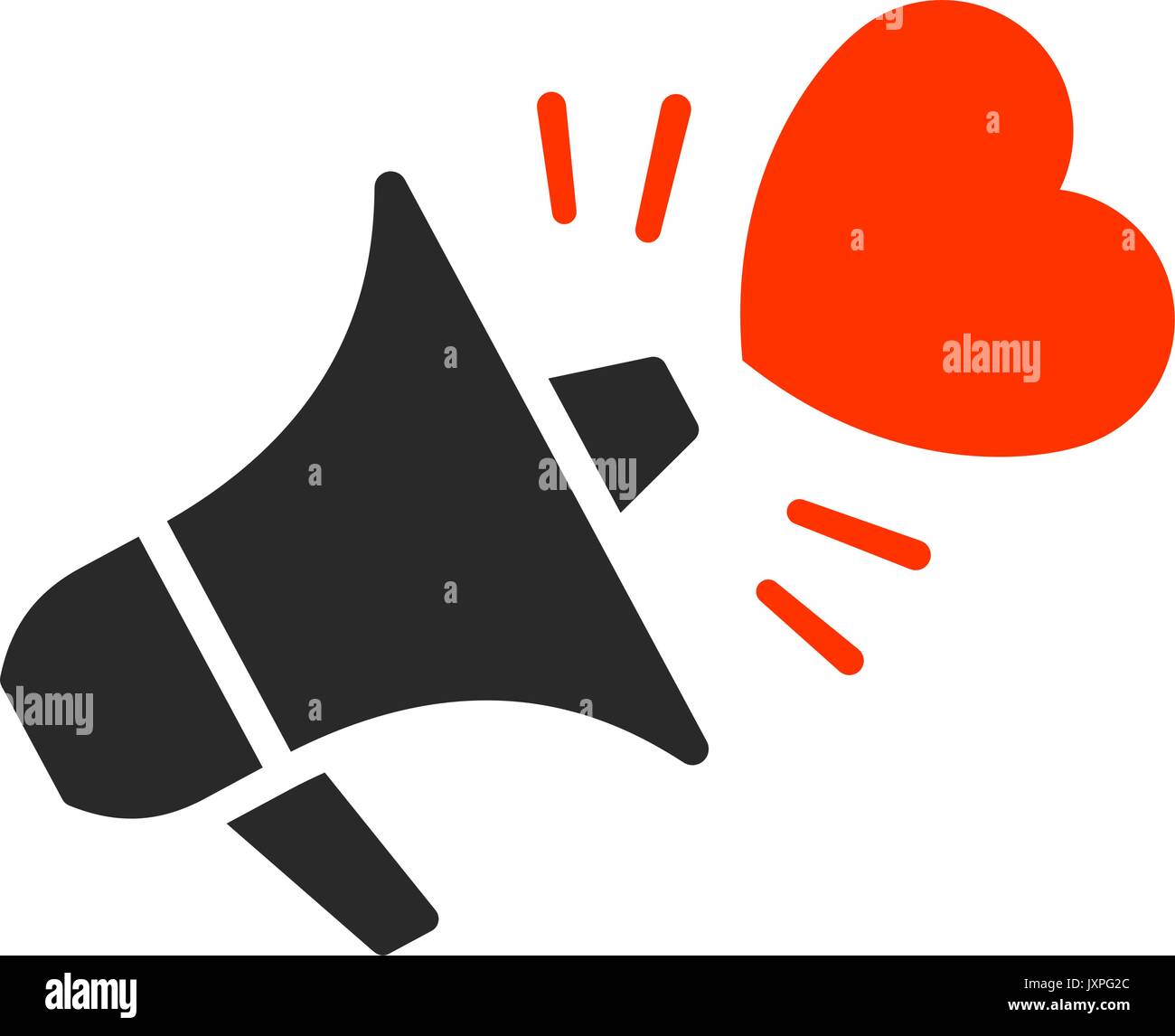 Isolated black megaphone with red heart symbol moving outward from it over white background, vector illustration Stock Vector