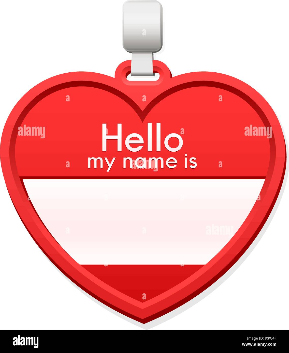 Red name tag in the shape of a heart with personalised text and blank copy  space for the name on a hanger over a white background - vector illustratio  Stock Vector Image