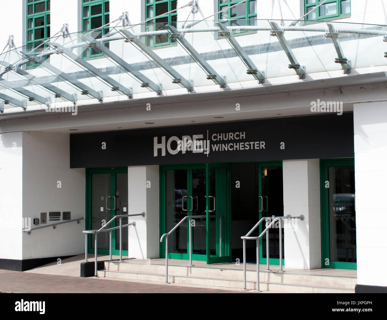 Church of England Hope church entrance located in a former Art Deco cinema Stock Photo