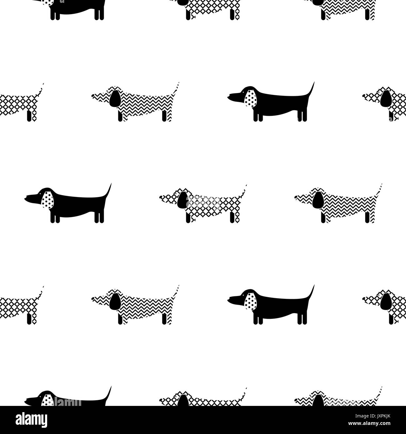 German badger-dog silhouette seamless vector monochrome pattern. Stock Vector