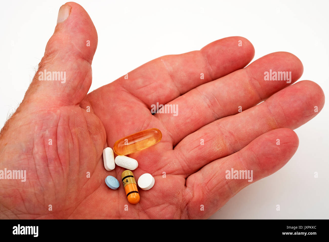 Elderly paient with daily prescription drugs Stock Photo