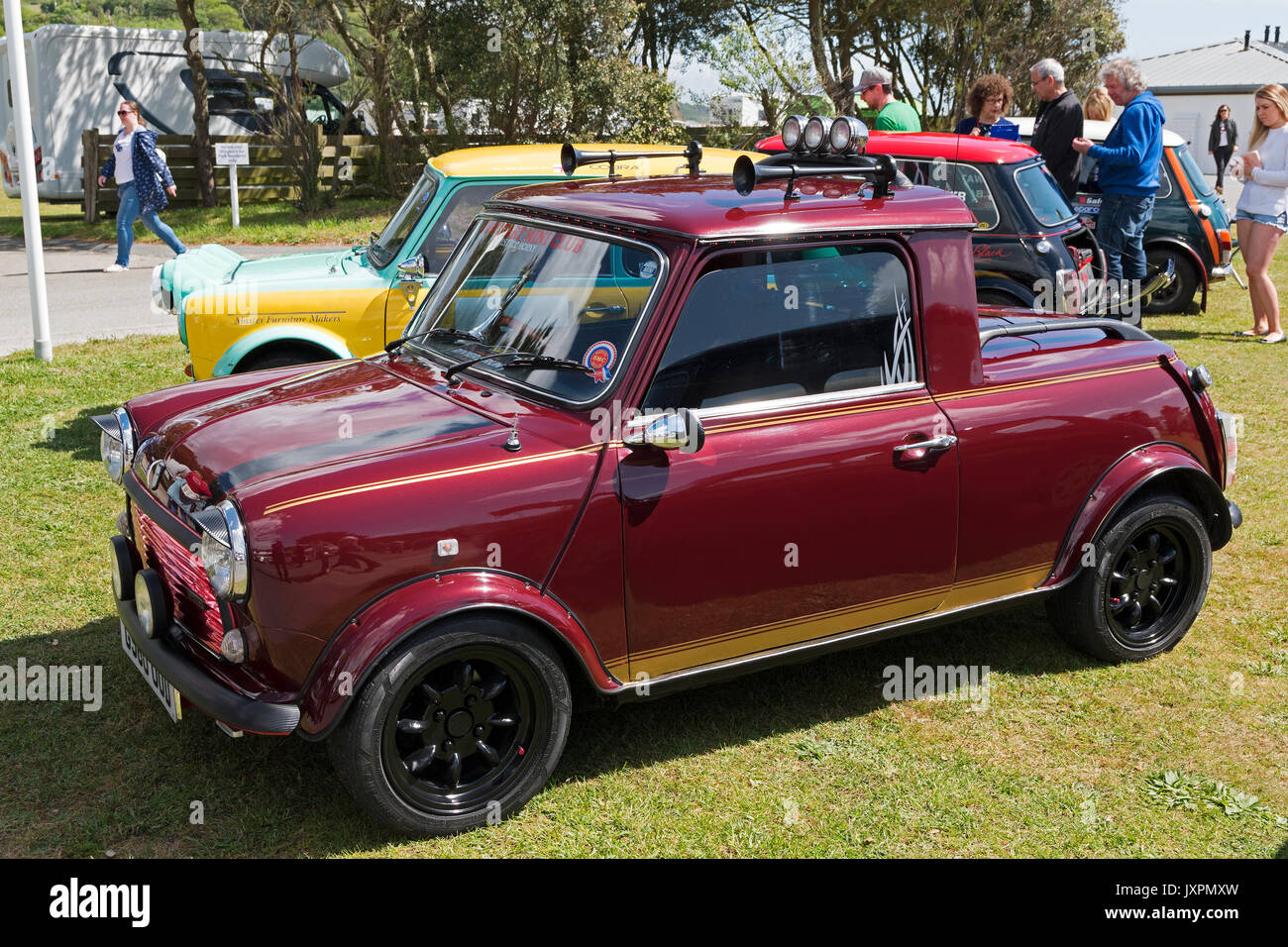 a classic vintage mini pickup truck at the riviera run in cornwall, 2017 Stock Photo