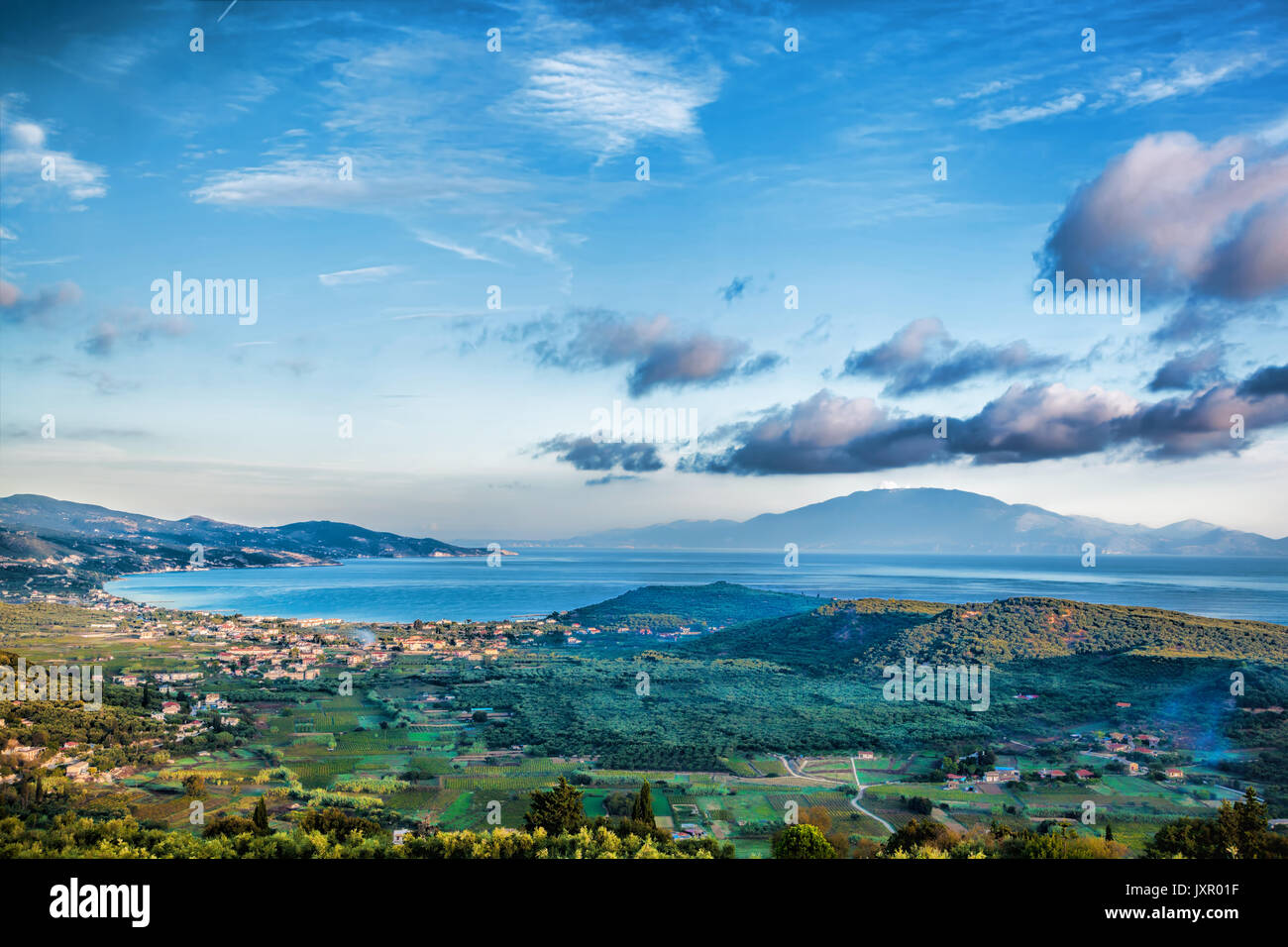 Zakynthos island with green fields in Greece Stock Photo