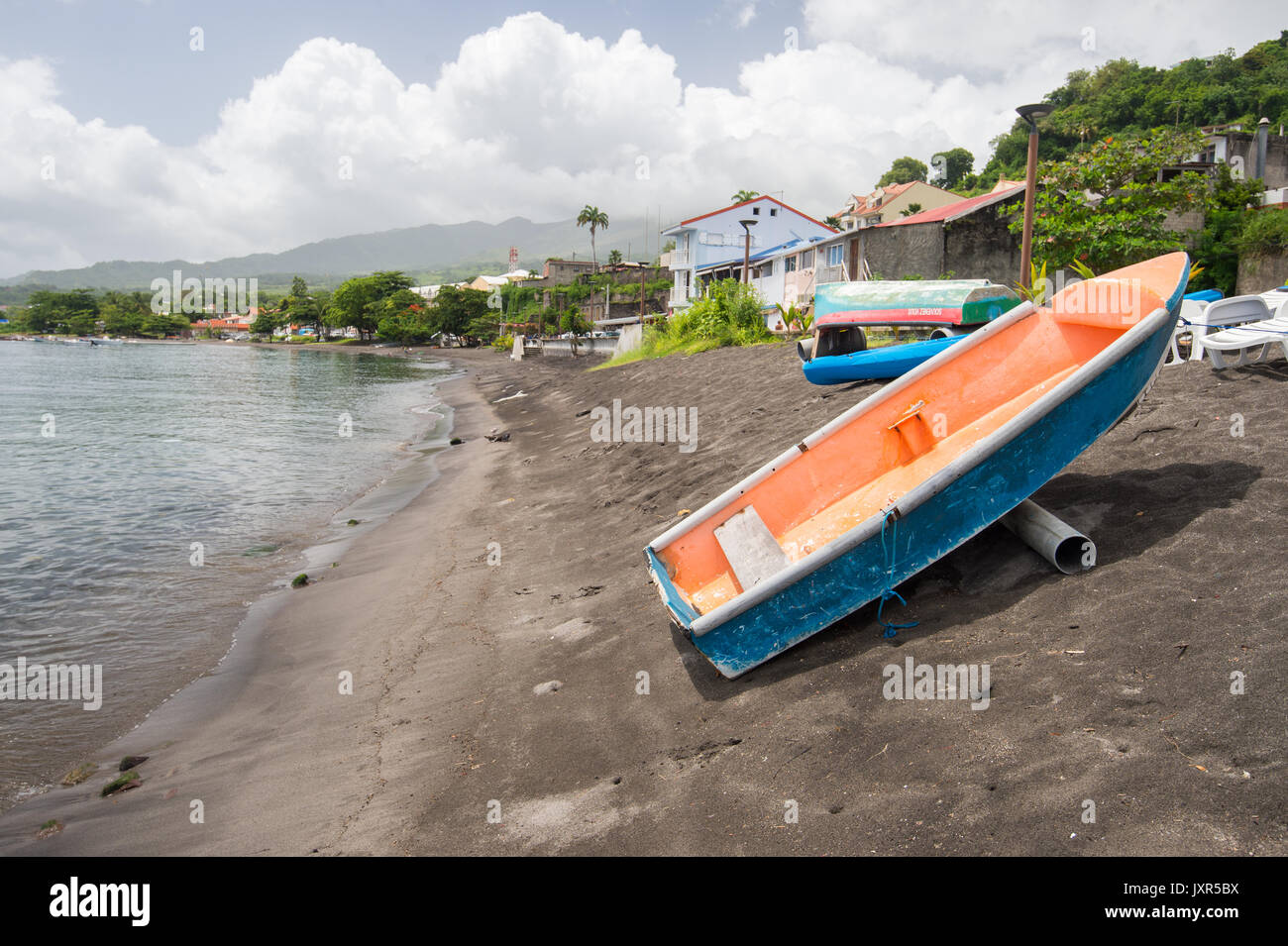 Volcanic sand beach at Saint Pierre, Martinique Stock Photo