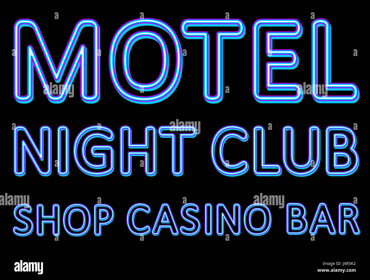 Neon sign of a night entertaining institution on a black background Stock Photo