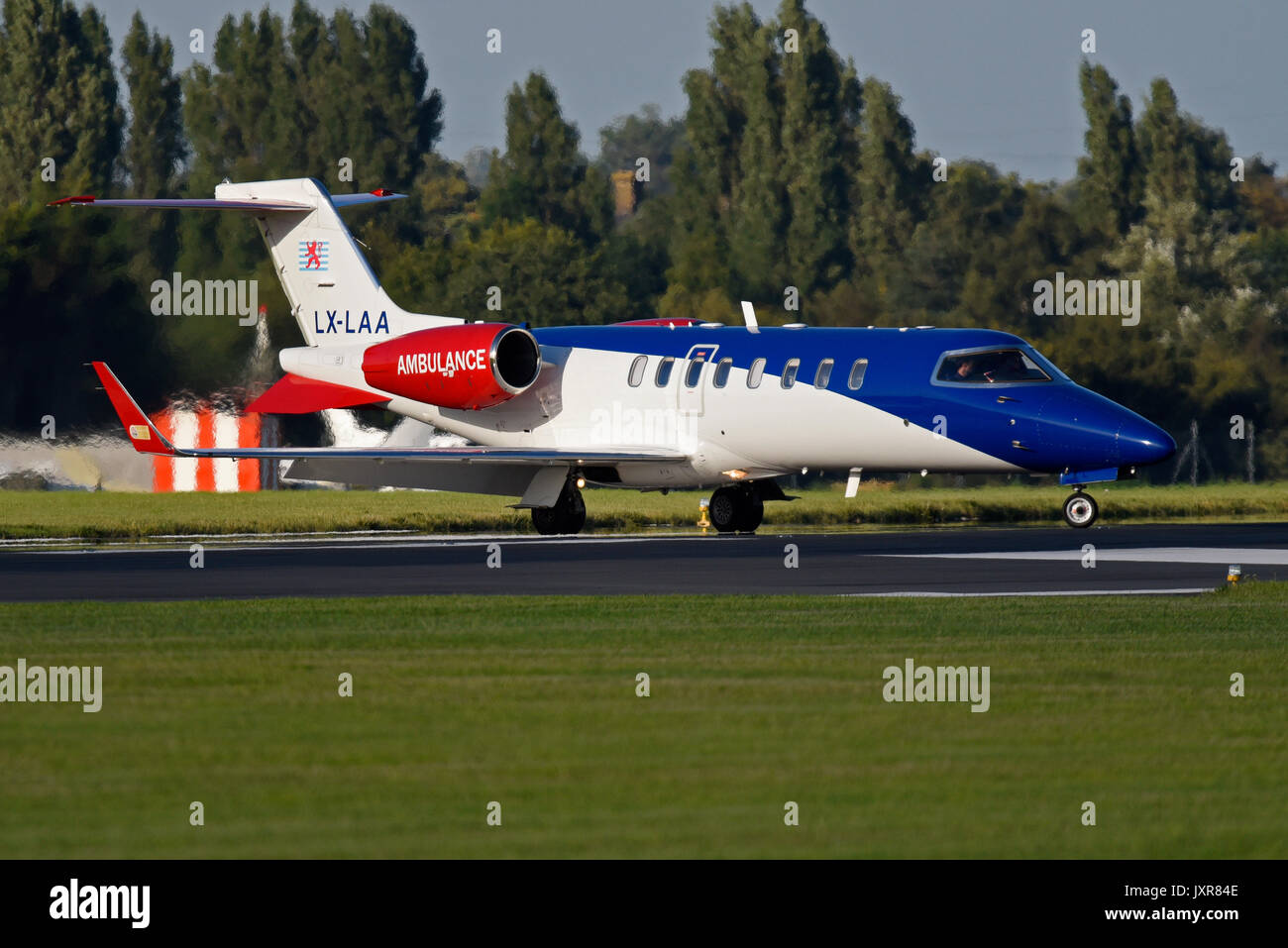 Learjet 45XR jet plane LX-LAA air ambulance of European Air Ambulance EAA one of the largest specialised air ambulance service providers in Europe. Stock Photo