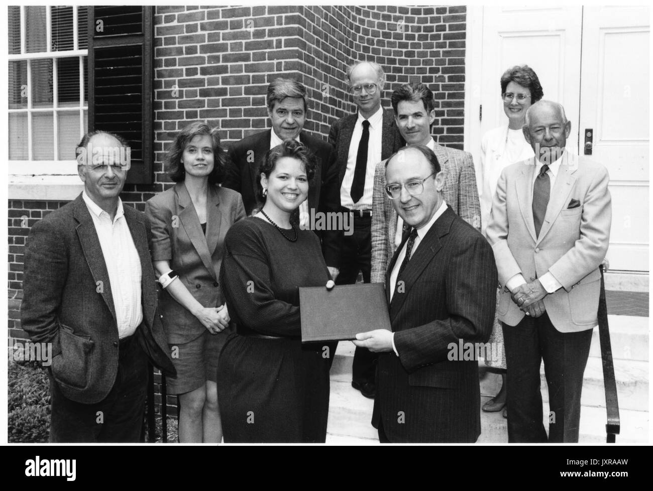 Sudler Prize, Celestia Ward, William C Richardson, Sudler Arts Prize Committee Portait, Celestia Ward receiving the Sudler Prize from William C Richardson, 1994. Stock Photo
