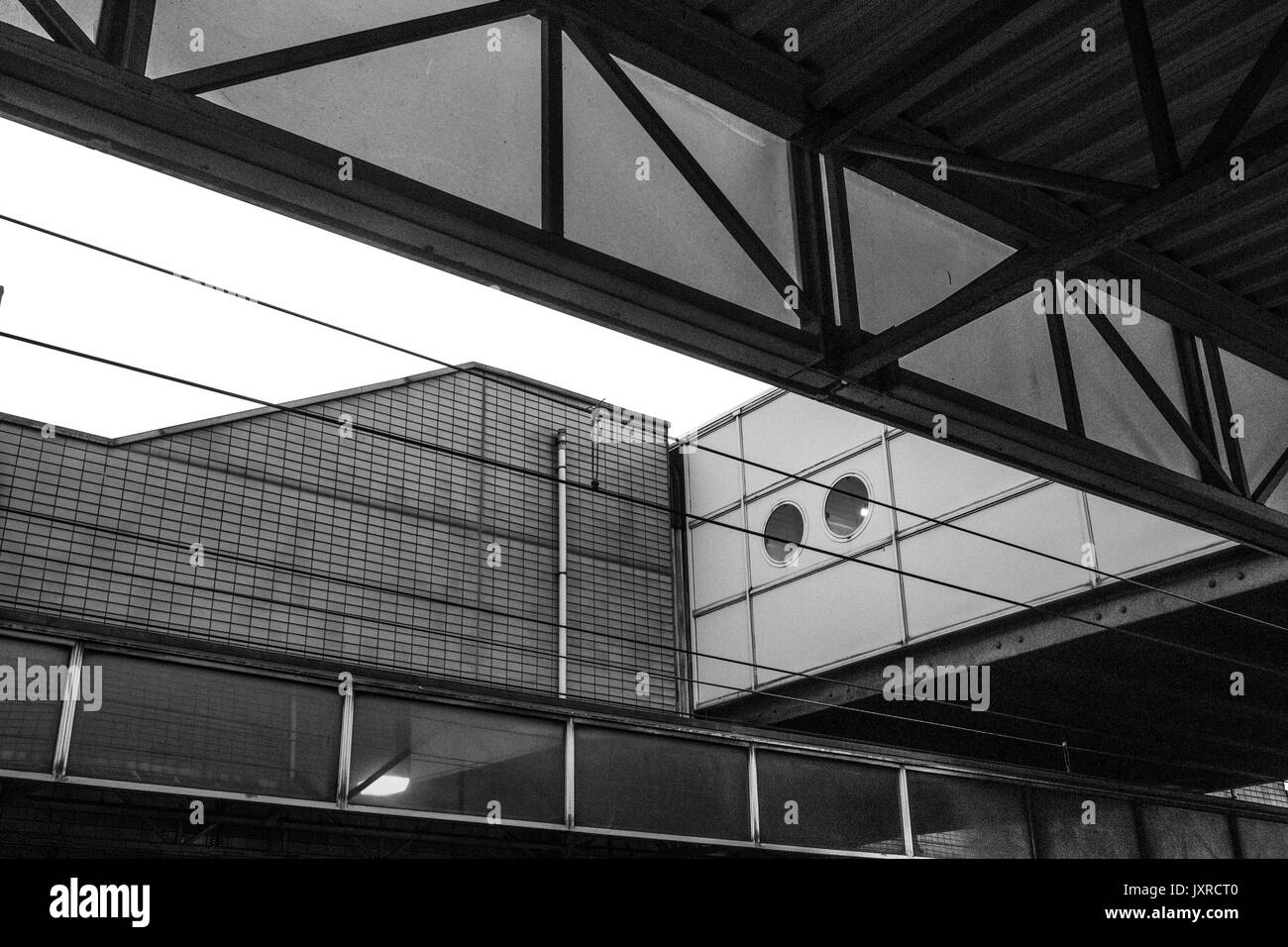 Detail of architecture from platform at Milton Keynes Central railway station. Stock Photo