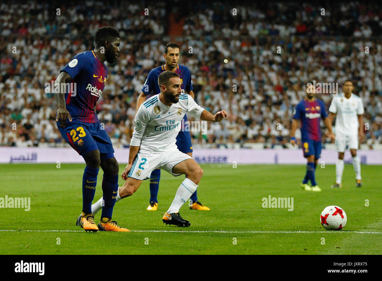 Madrid, Spain. 16th Aug, 2017. Samuel Umtiti (23) FC Barcelona's player. Daniel Carvajal Ramos (2) Real Madrid's player.SPANISH SUPER CUP between Real Madrid vs FC Barcelona at the Santiago Bernabeu stadium in Madrid, Spain, August 16, 2017 . Credit: Gtres Información más Comuniación on line,S.L./Alamy Live News Stock Photo