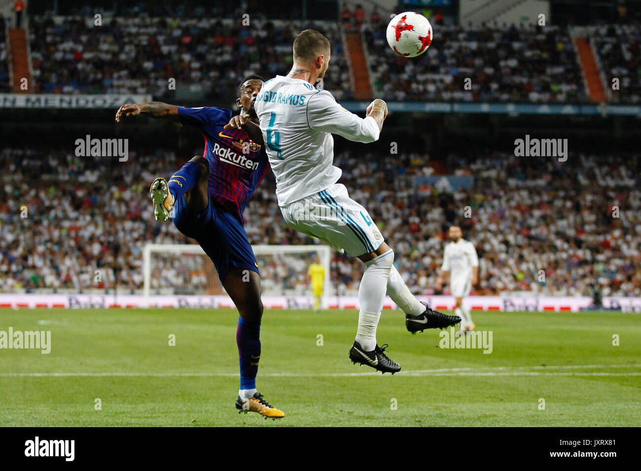 Madrid, Spain. 16th Aug, 2017. Samuel Umtiti (23) FC Barcelona's player. Sergio Ramos Garcia (4) Real Madrid's player.SPANISH SUPER CUP between Real Madrid vs FC Barcelona at the Santiago Bernabeu stadium in Madrid, Spain, August 16, 2017 . Credit: Gtres Información más Comuniación on line,S.L./Alamy Live News Stock Photo