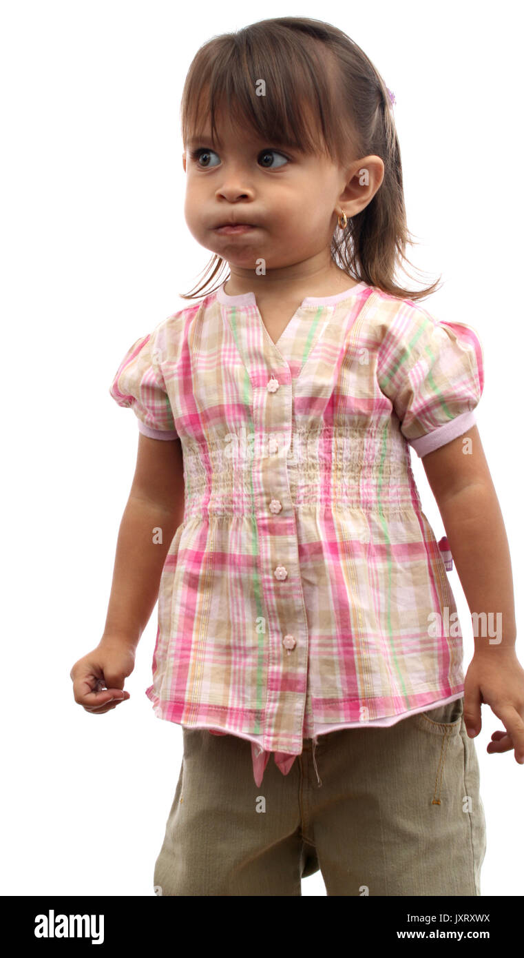 Portrait of pensive child over white Stock Photo - Alamy