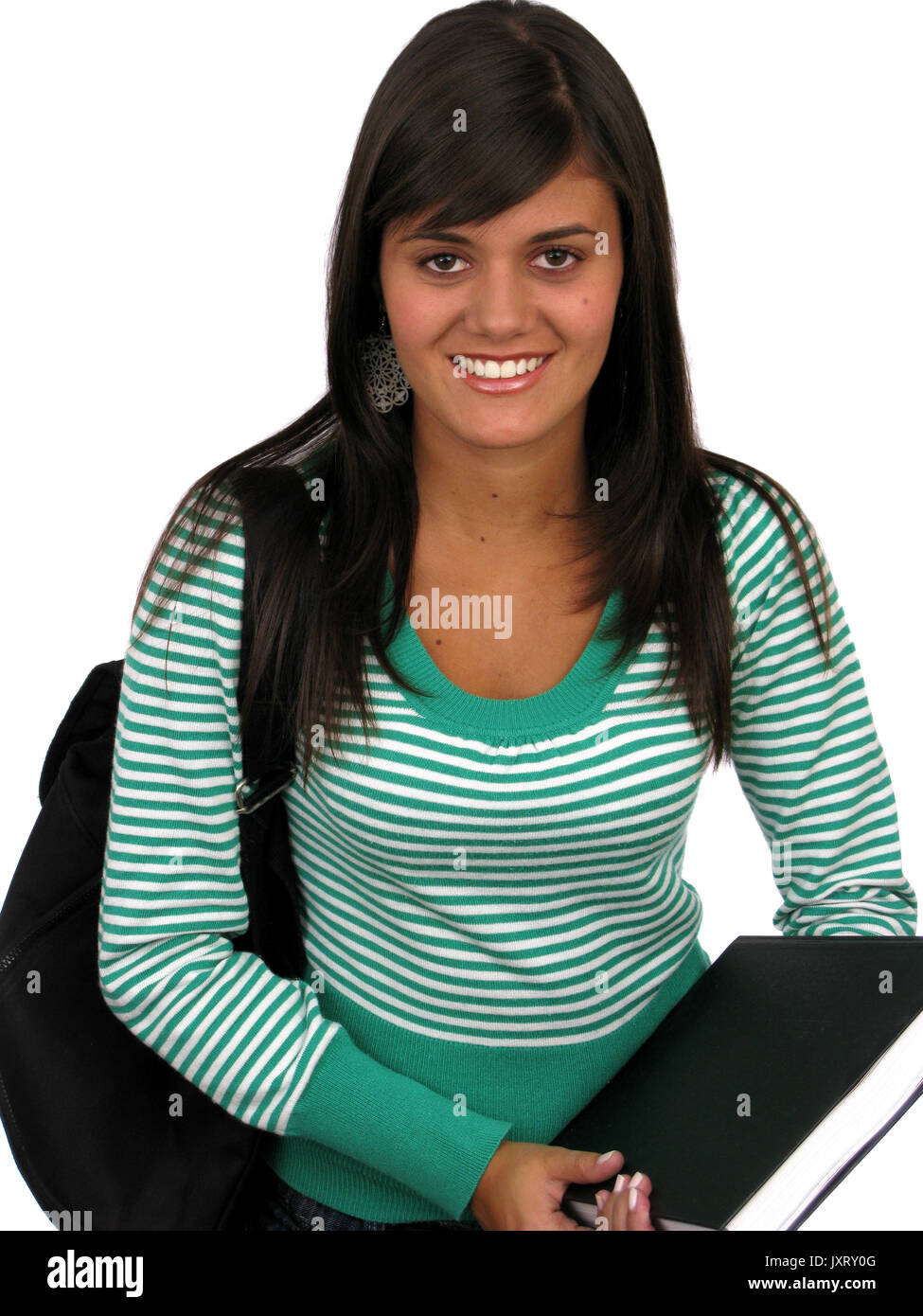 Female university student smiling  isolated over a white background Stock Photo