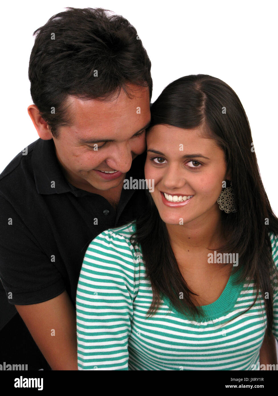 Happy young couple in love over white Stock Photo