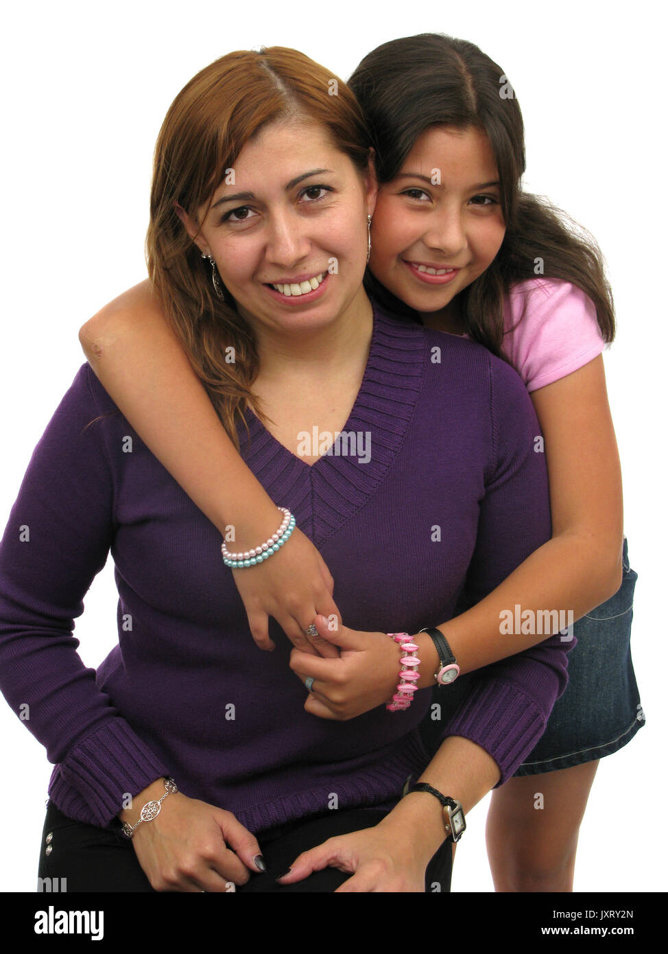 Family hug and fun over white backgrounds Stock Photo