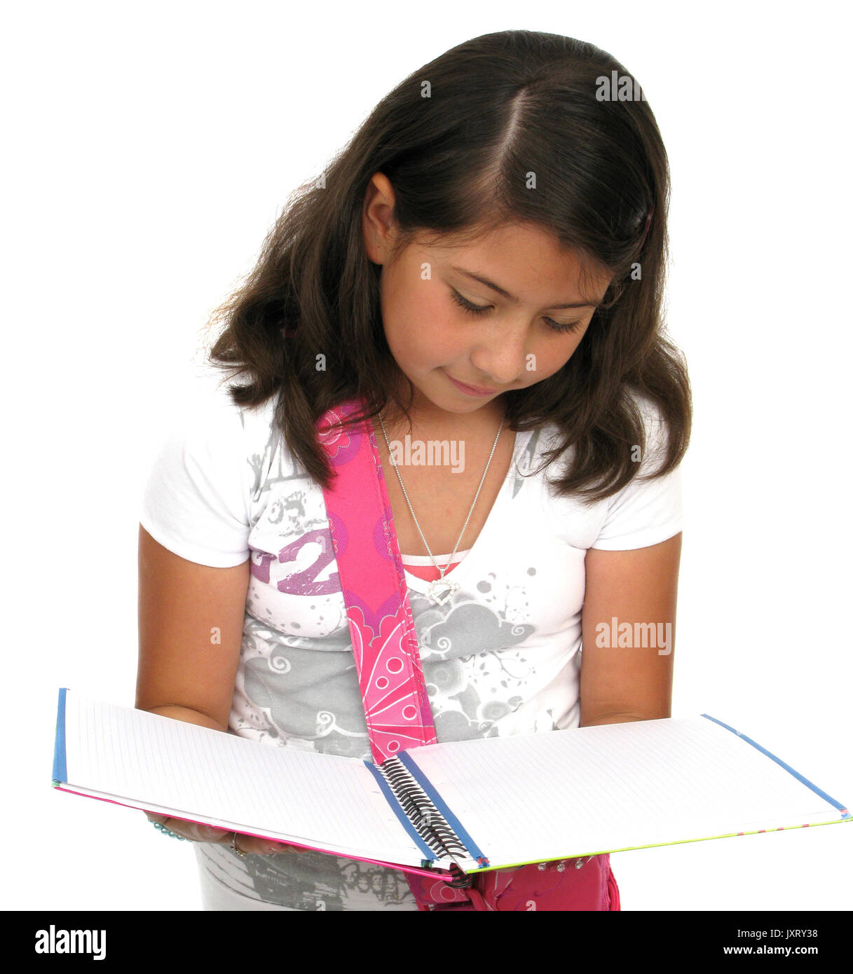 Beautiful Six Year old readign book over white Stock Photo