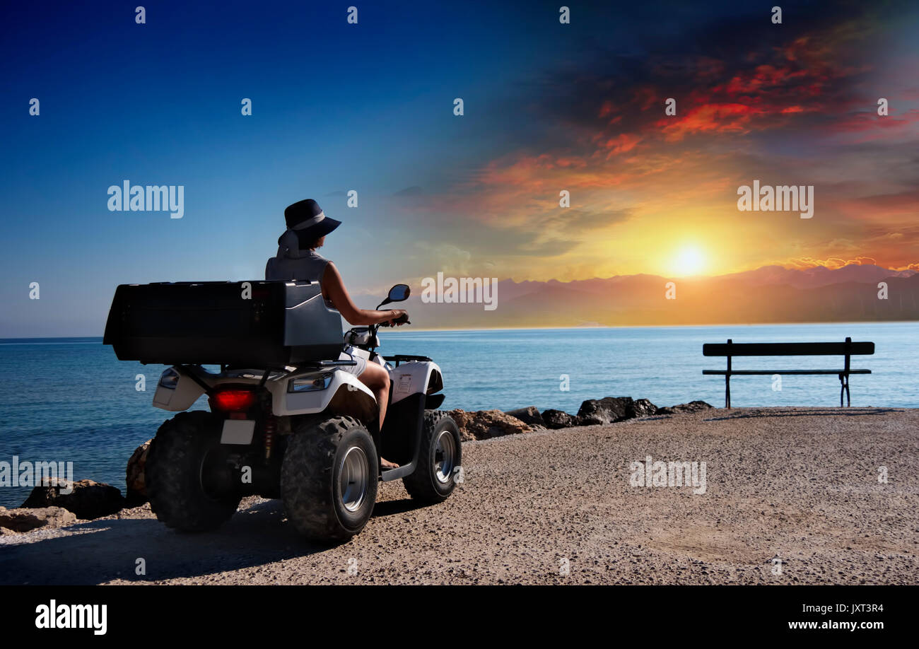 woman on the ATV. Walk to the sea on the island of Zakynthos Stock Photo