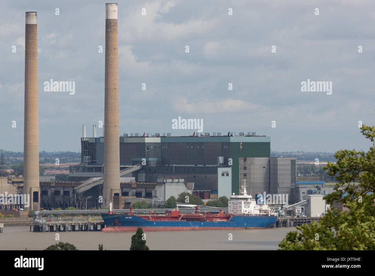 Tilbury, Essex, United Kingdom. 17th August, 2017. Tanker Arsland pictured moored at Tilbury Power Station today to undergo checks after it ran aground in the Thames at Broadness last night. The chemical tanker departed Purfleet bound for Hamburg last night when the incident occured rounding Swanscombe peninsula. Rob Powell/Alamy Live News Stock Photo