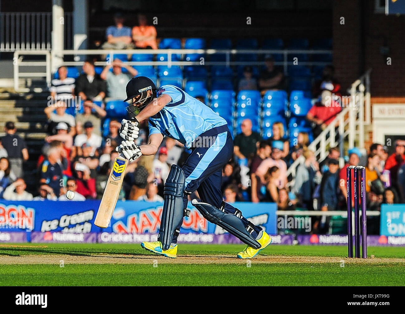 Leeds, UK. 17th Aug, 2017. Yorkshire Vikings Tom Kohler-Cadmore (32) plays a straight bat during the Yorkshire Vikings v Northamptonshire Steelbacks at the Headingley on 20170817 August 2017. Credit: SB Sports Photography/Alamy Live News Stock Photo