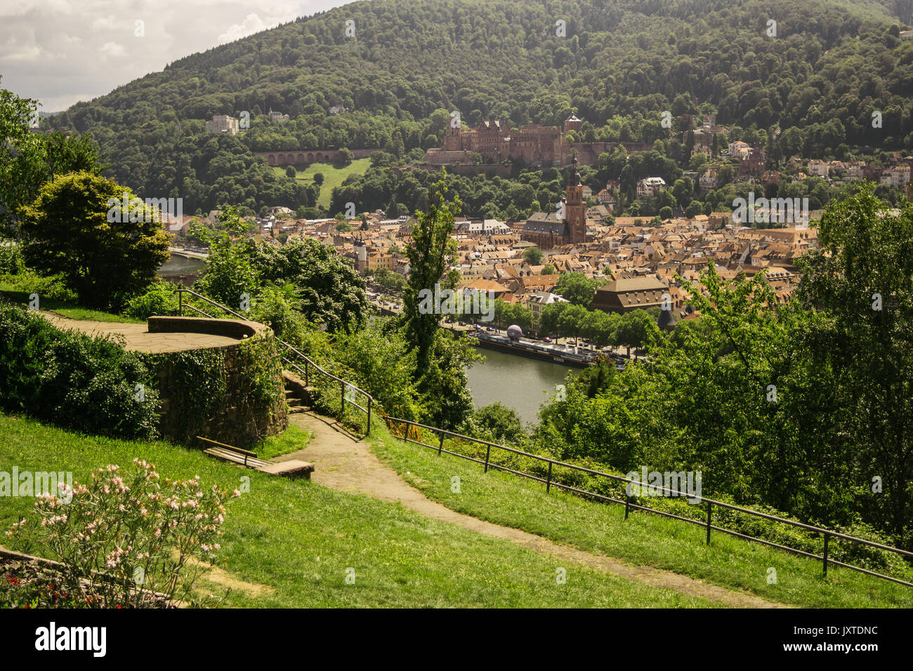 Philosophenweg trail road and gardens in Heidelberg, Germany, during the summer. Stock Photo